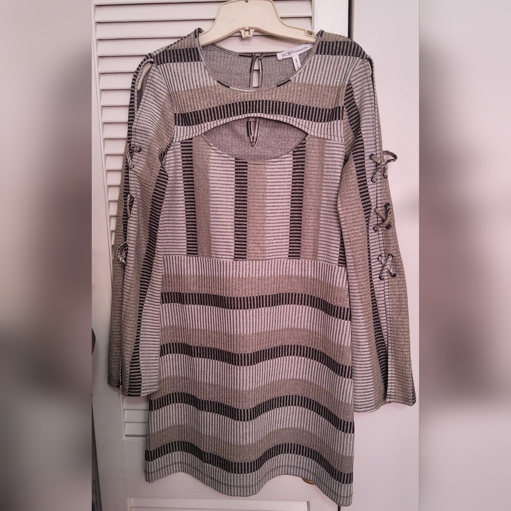 BCBGeneration Black and Gray Striped Dress